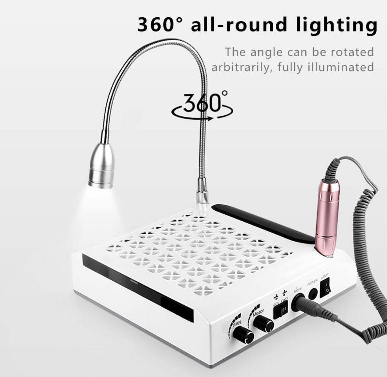 All-in-One Estetista Fresa Aspiratore Lampada Led Set Punte