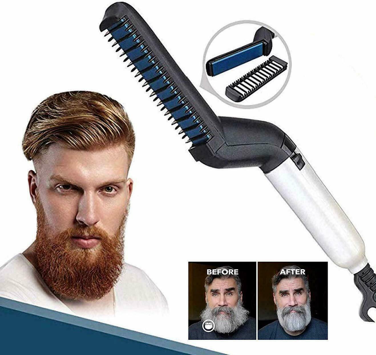 PIASTRA PETTINE UOMO BARBA CAPELLI STYLING LISCIANTE ELETTRICA SPAZZOLA HAIR