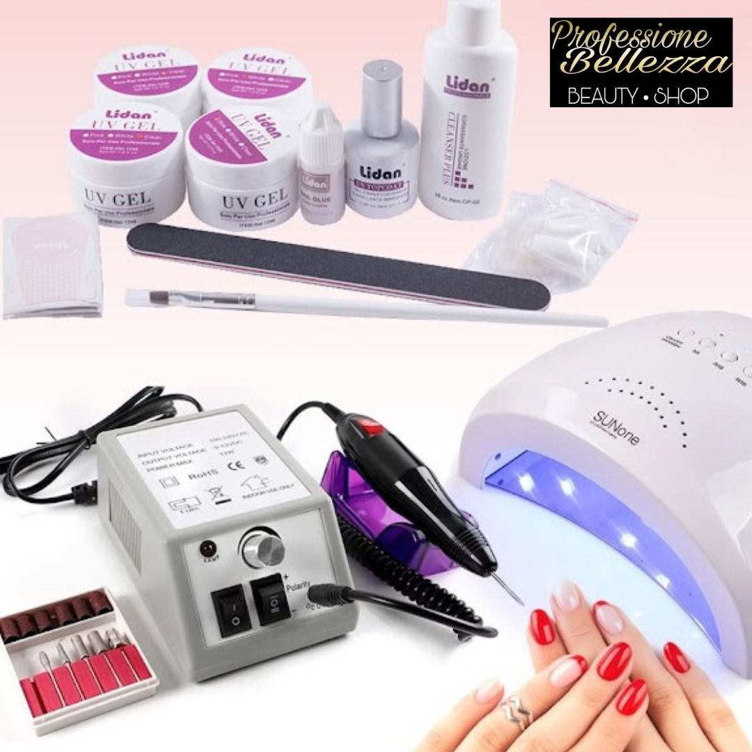 kit ricostruzione unghie professionale con lampada 48w + fresa unghie + kit GEL