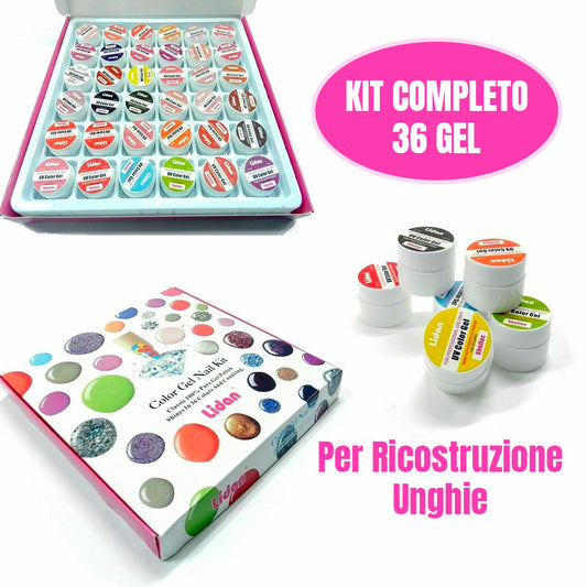 Kit Completo di 36 Gel UV Colorati per RICOSTRUZIONE UNGHIE - NAIL ART