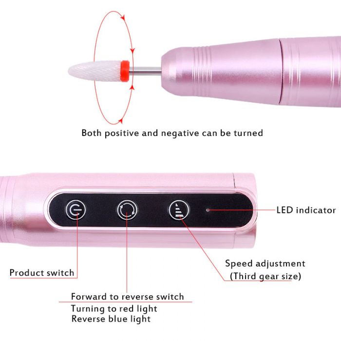 Fresa per Unghie Portatile Fresa Unghie professionale per Manicure e Pedicure and Casa e Salone 30000 Giri Velocità